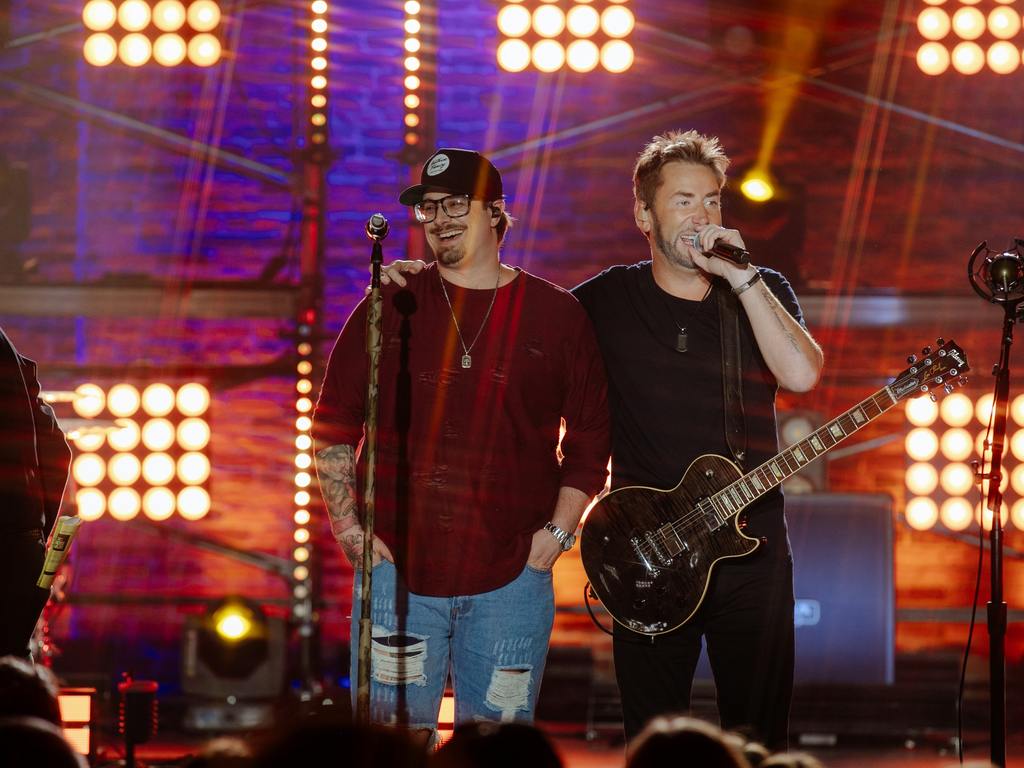 HARDY and Chad Kroeger of Nickelback perform at CMT Crossroads: Nickelback & HARDY at Marathon Music Works on March 07, 2024 in Nashville, Tennessee.