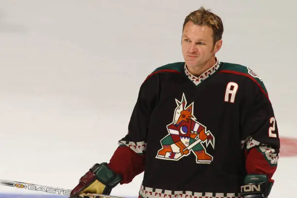 WASHINGTON, DC - NOVEMBER 03:  Claude Lemieux #22 of the Phoenix Coyotes looks on before a NHL hockey game against the Washington Capitals at MCI Center  on November 3, 2001 in Washington, DC.  