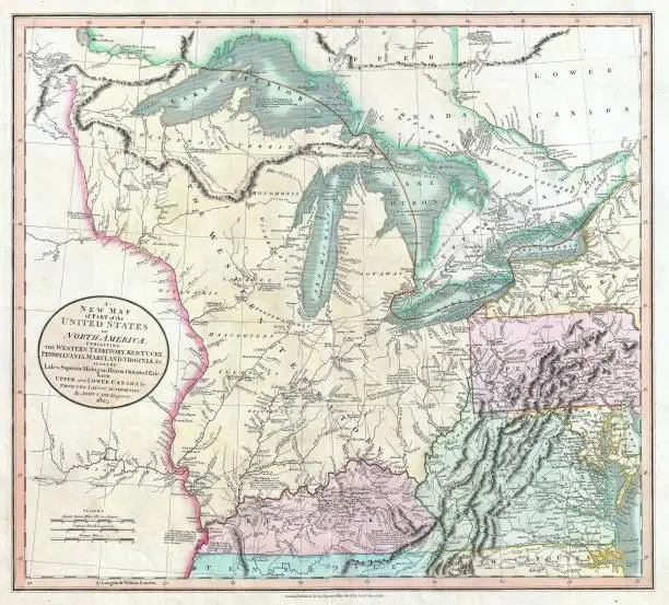 1805, Cary Map of the Great Lakes and Western Territory, Kentucy, Virginia, Ohio, etc. What the region looked like as legally defined territories at the time.