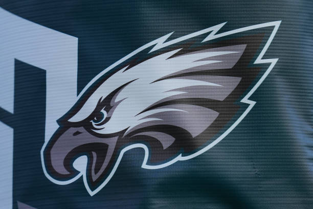 PHILADELPHIA, PENNSYLVANIA - AUGUST 17: A generic view of the Philadelphia Eagles logo against the Cleveland Browns during the preseason game at Lincoln Financial Field on August 17, 2023 in Philadelphia, Pennsylvania. The Browns tied the Eagles 18-18. (Photo by Mitchell Leff/Getty Images)
