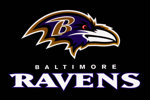 LOS ANGELES, CA - FEBRUARY 08: Detail view of the Baltimore Ravens logo seen at the Super Bowl Experience on February 08, 2022, at the Los Angeles Convention Center in Los Angeles, CA. (Photo by Ric Tapia/Icon Sportswire via Getty Images)