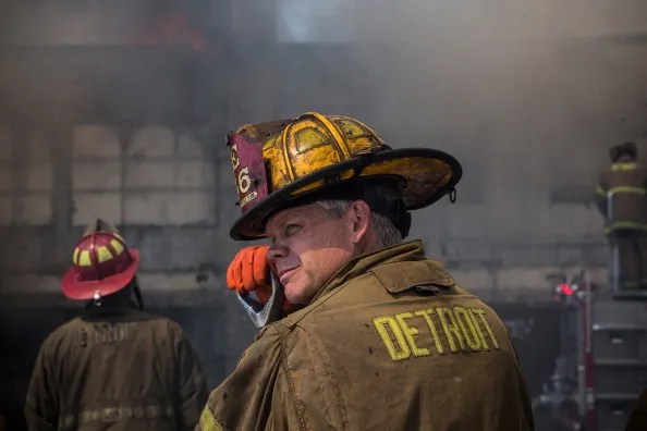 detroit firefighter at he scene of a fire looking to the left 
Detroit Emergency Preparedness Fair