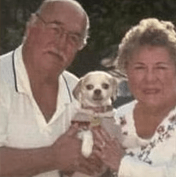 Missing nudist couple the Menards with their dog cuddles.